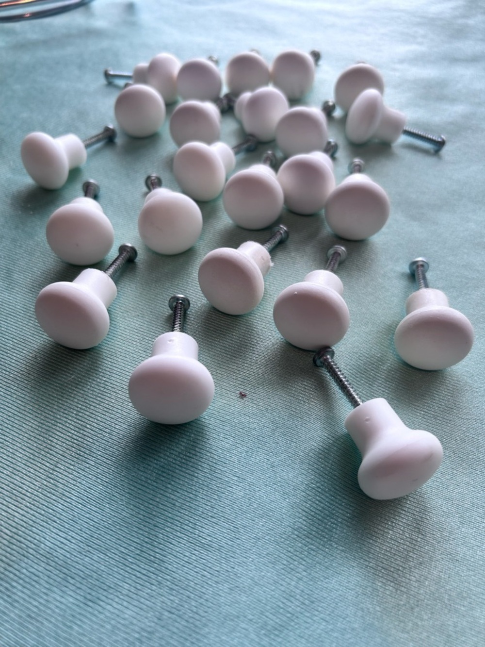 23 round plastic knobs for dressers- cupboards and more- preloved -